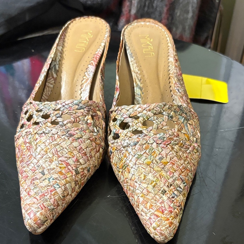 Woven Multicolor Pointed Slip-On Mules